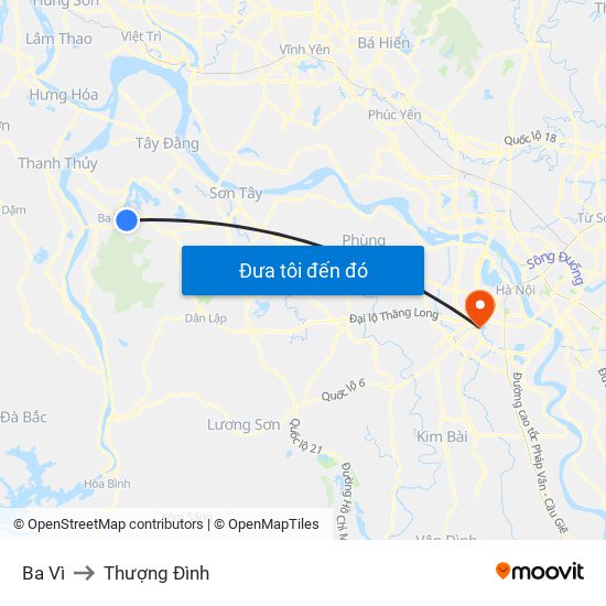 Ba Vì to Thượng Đình map