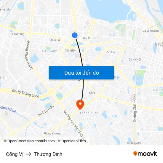 Cống Vị to Thượng Đình map