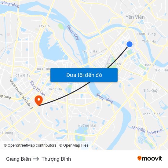 Giang Biên to Thượng Đình map