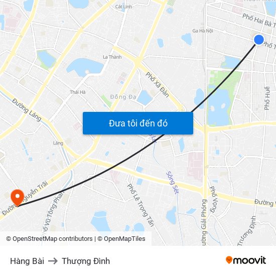 Hàng Bài to Thượng Đình map