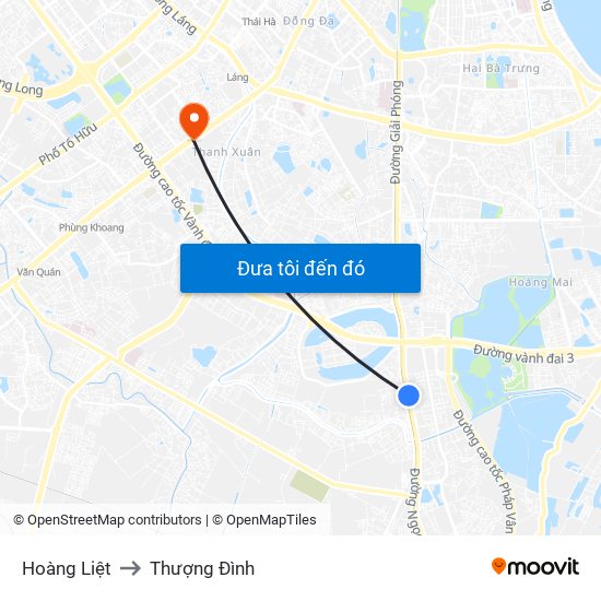 Hoàng Liệt to Thượng Đình map