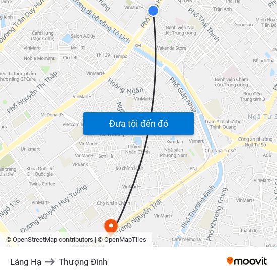 Láng Hạ to Thượng Đình map