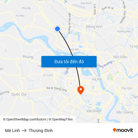 Mê Linh to Thượng Đình map