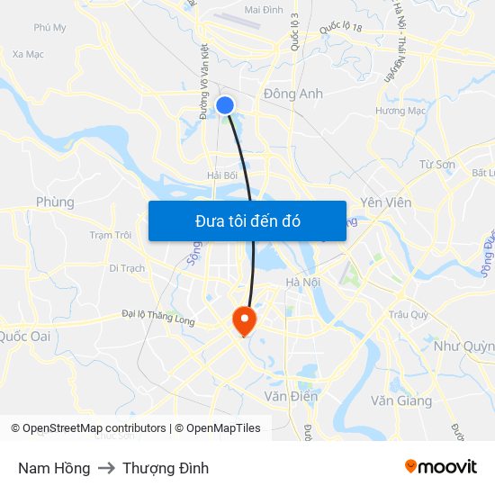 Nam Hồng to Thượng Đình map