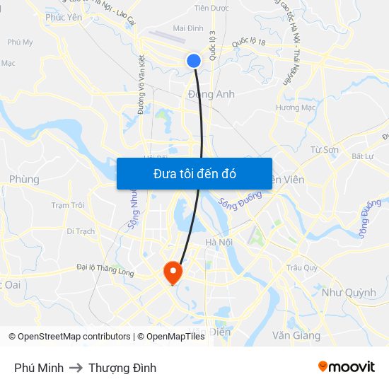 Phú Minh to Thượng Đình map