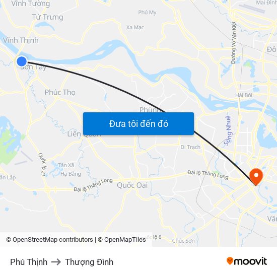 Phú Thịnh to Thượng Đình map