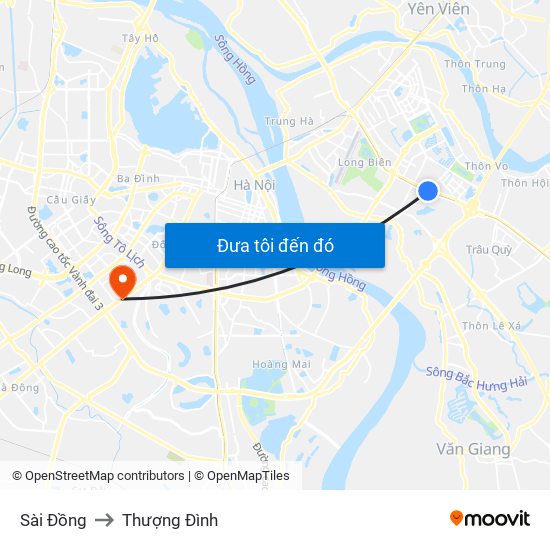 Sài Đồng to Thượng Đình map