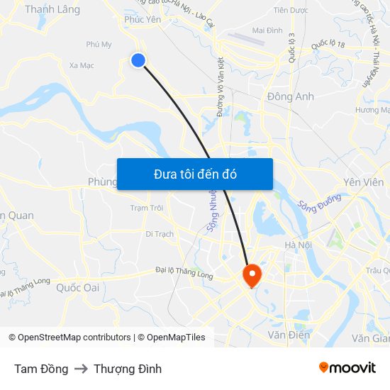 Tam Đồng to Thượng Đình map