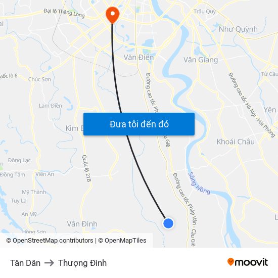 Tân Dân to Thượng Đình map