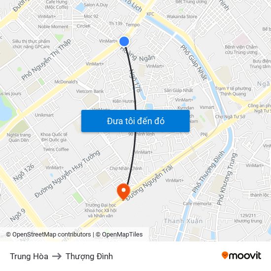 Trung Hòa to Thượng Đình map