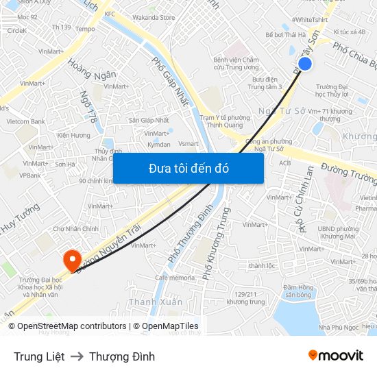 Trung Liệt to Thượng Đình map