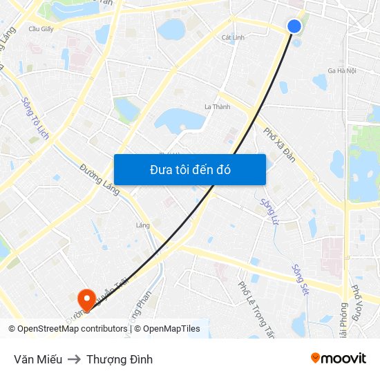 Văn Miếu to Thượng Đình map