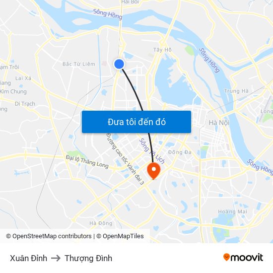 Xuân Đỉnh to Thượng Đình map