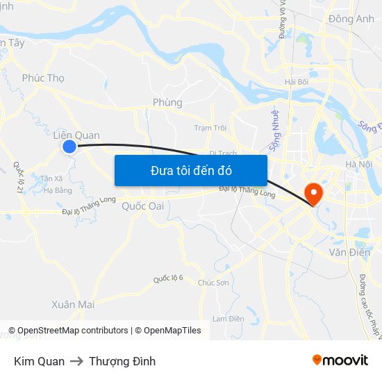 Kim Quan to Thượng Đình map