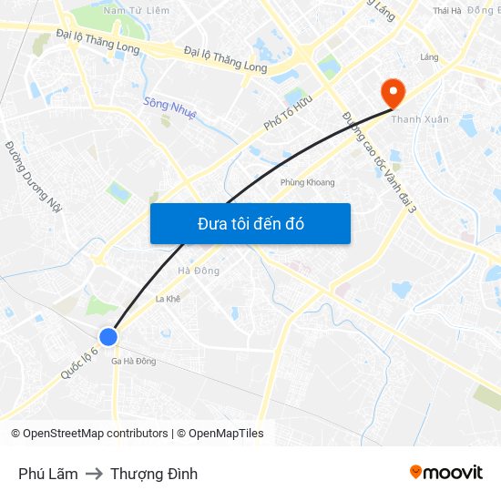 Phú Lãm to Thượng Đình map