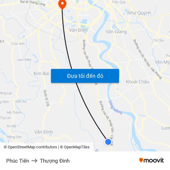 Phúc Tiến to Thượng Đình map