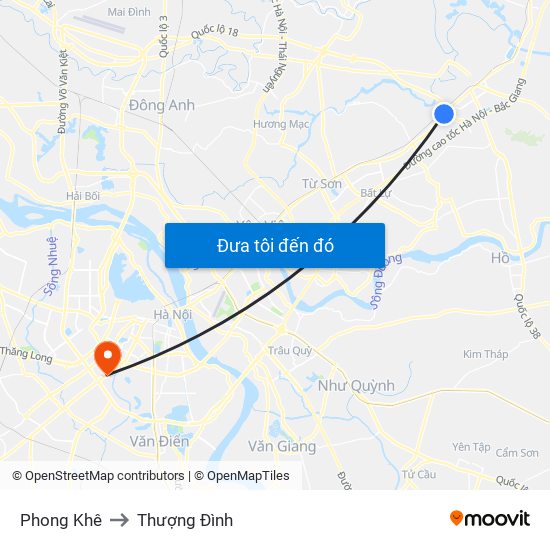 Phong Khê to Thượng Đình map