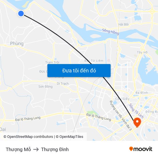 Thượng Mỗ to Thượng Đình map