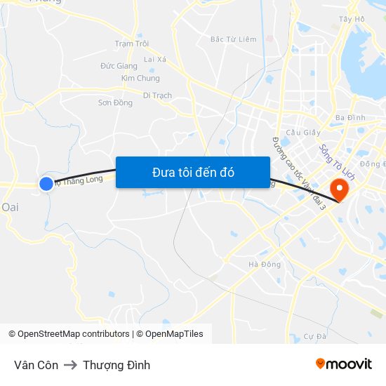 Vân Côn to Thượng Đình map