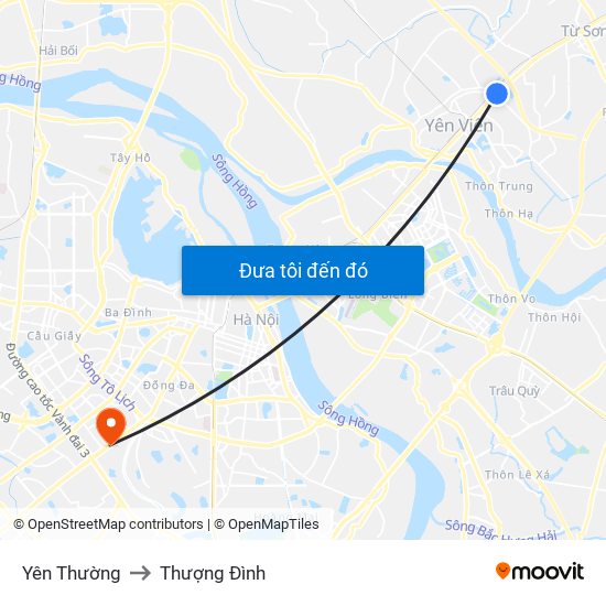 Yên Thường to Thượng Đình map