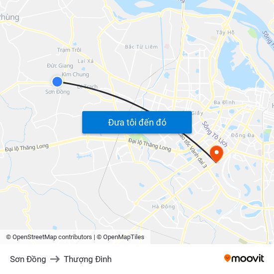 Sơn Đồng to Thượng Đình map