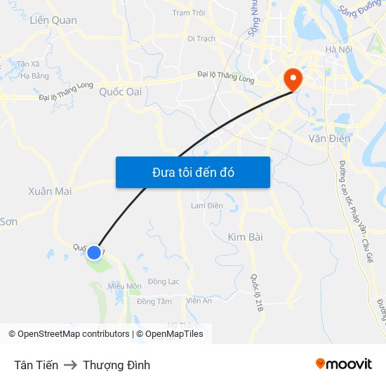 Tân Tiến to Thượng Đình map