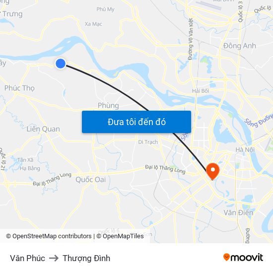 Vân Phúc to Thượng Đình map