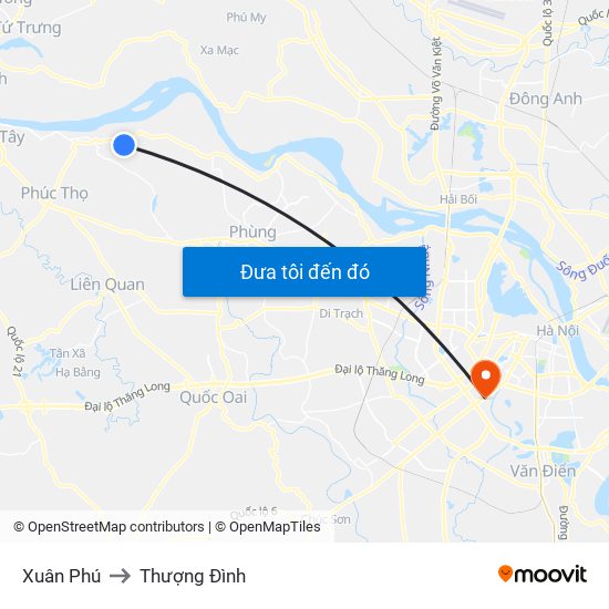 Xuân Phú to Thượng Đình map