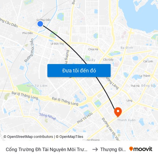 Cổng Trường Đh Tài Nguyên Môi Trường to Thượng Đình map