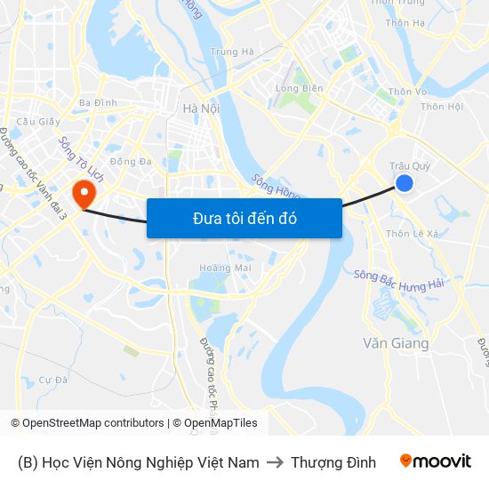 (B) Học Viện Nông Nghiệp Việt Nam to Thượng Đình map