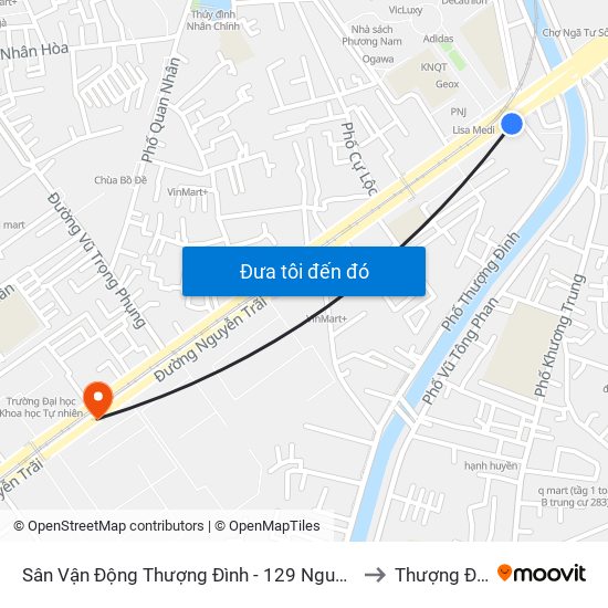 Sân Vận Động Thượng Đình - 129 Nguyễn Trãi to Thượng Đình map