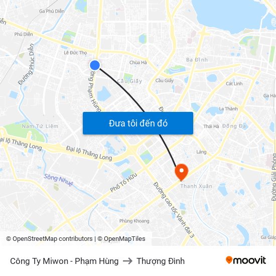 Công Ty Miwon - Phạm Hùng to Thượng Đình map