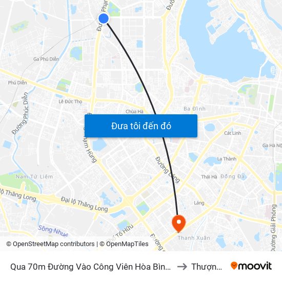 Qua 70m Đường Vào Công Viên Hòa Bình - Phạm Văn Đồng to Thượng Đình map