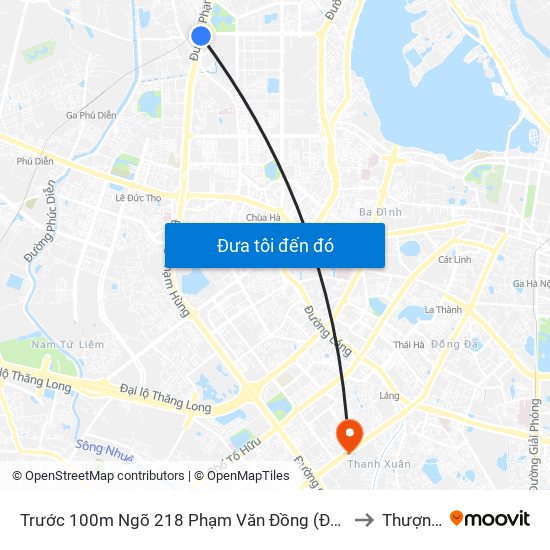 Trước 100m Ngõ 218 Phạm Văn Đồng (Đối Diện Công Viên Hòa Bình) to Thượng Đình map