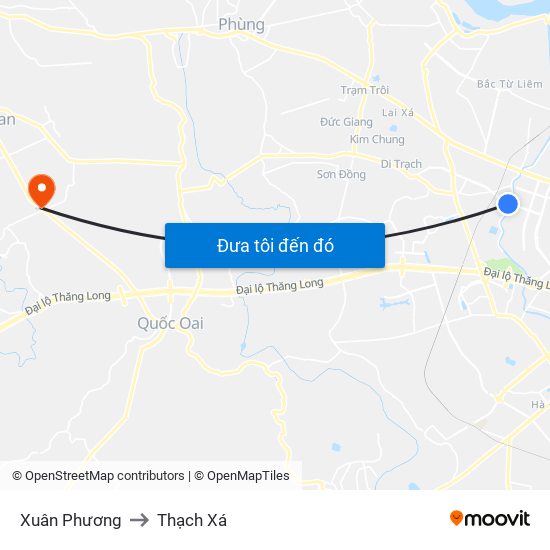 Xuân Phương to Thạch Xá map