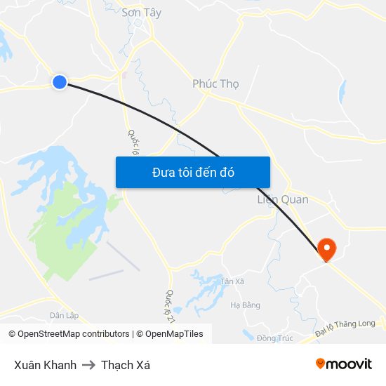 Xuân Khanh to Thạch Xá map