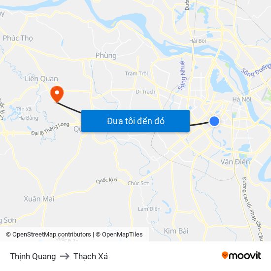 Thịnh Quang to Thạch Xá map