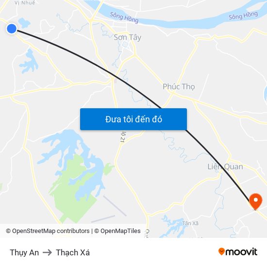 Thụy An to Thạch Xá map