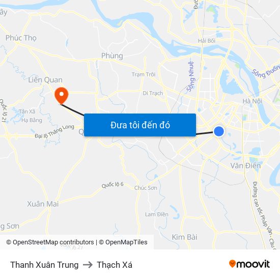 Thanh Xuân Trung to Thạch Xá map