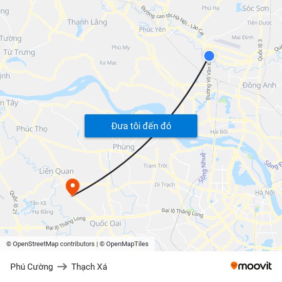 Phú Cường to Thạch Xá map
