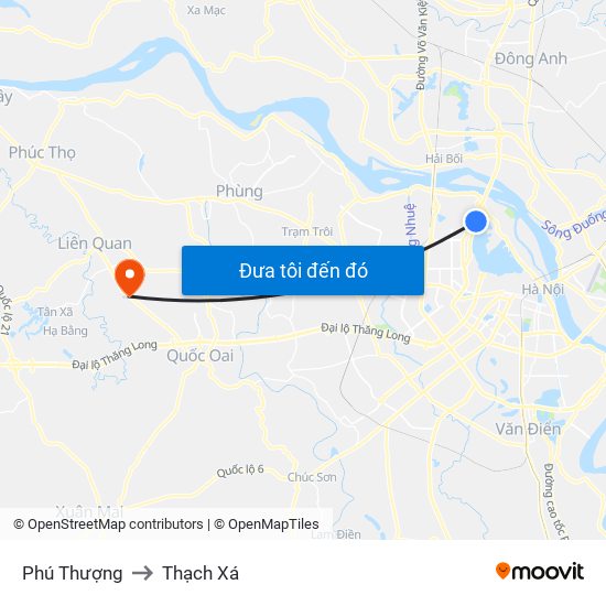 Phú Thượng to Thạch Xá map