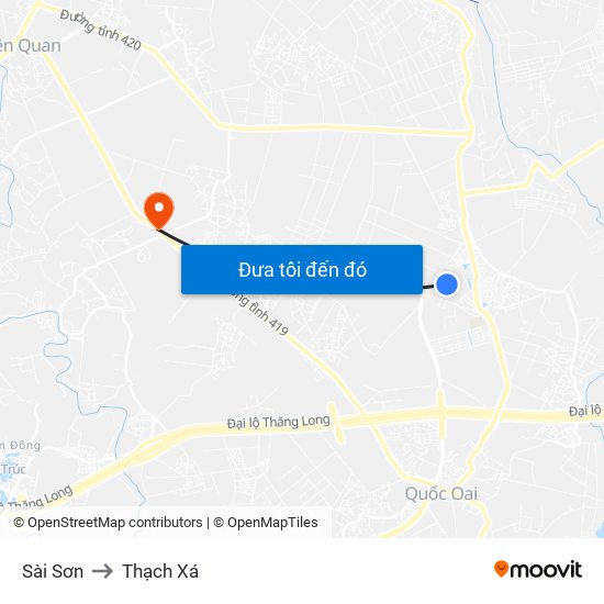 Sài Sơn to Thạch Xá map