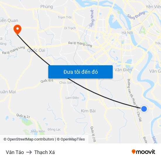 Vân Tảo to Thạch Xá map