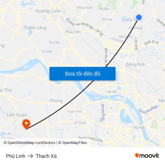 Phù Linh to Thạch Xá map