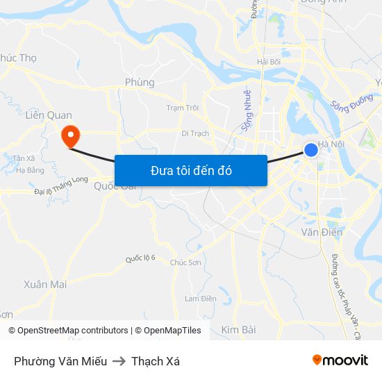 Phường Văn Miếu to Thạch Xá map