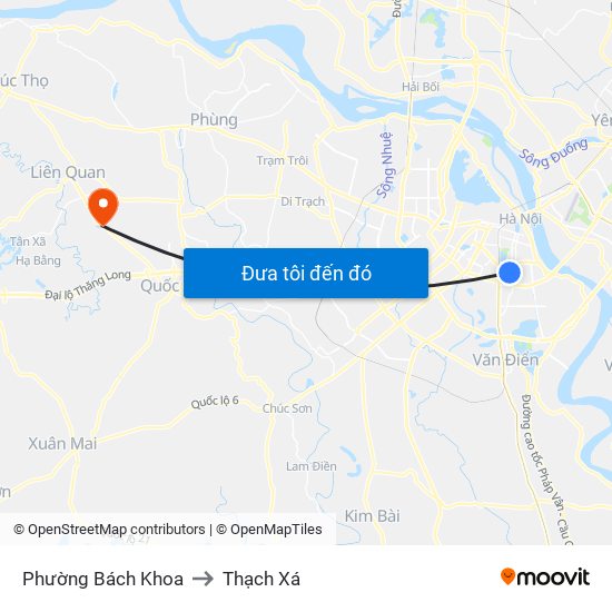 Phường Bách Khoa to Thạch Xá map