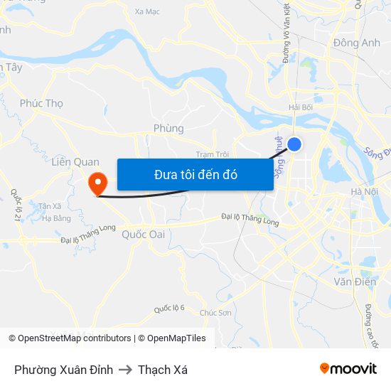 Phường Xuân Đỉnh to Thạch Xá map