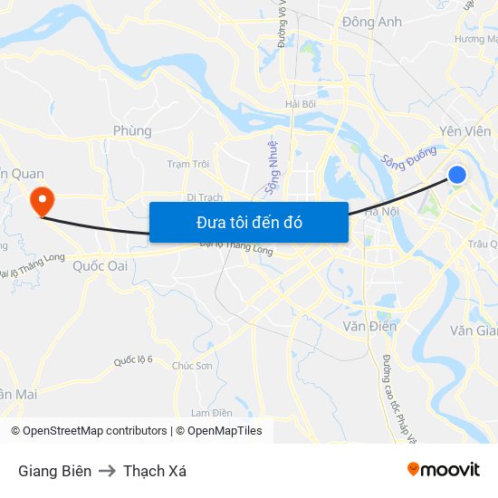 Giang Biên to Thạch Xá map