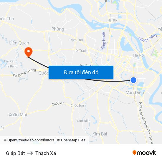 Giáp Bát to Thạch Xá map