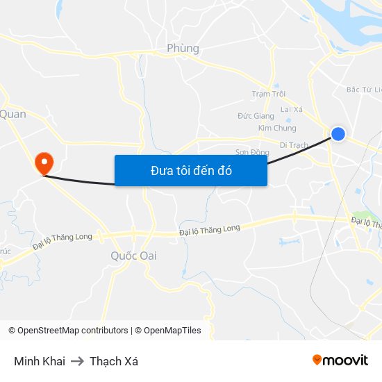 Minh Khai to Thạch Xá map
